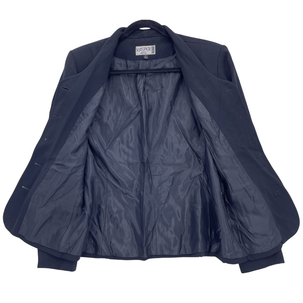 Kasper A.S.L. Black Blazer 8 Padded Shoulders Faux Pockets Button Front - Picture 2 of 8